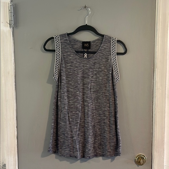 W5 Blue White Sleeveless Tank Top Relaxed Fit - Picture 1 of 4